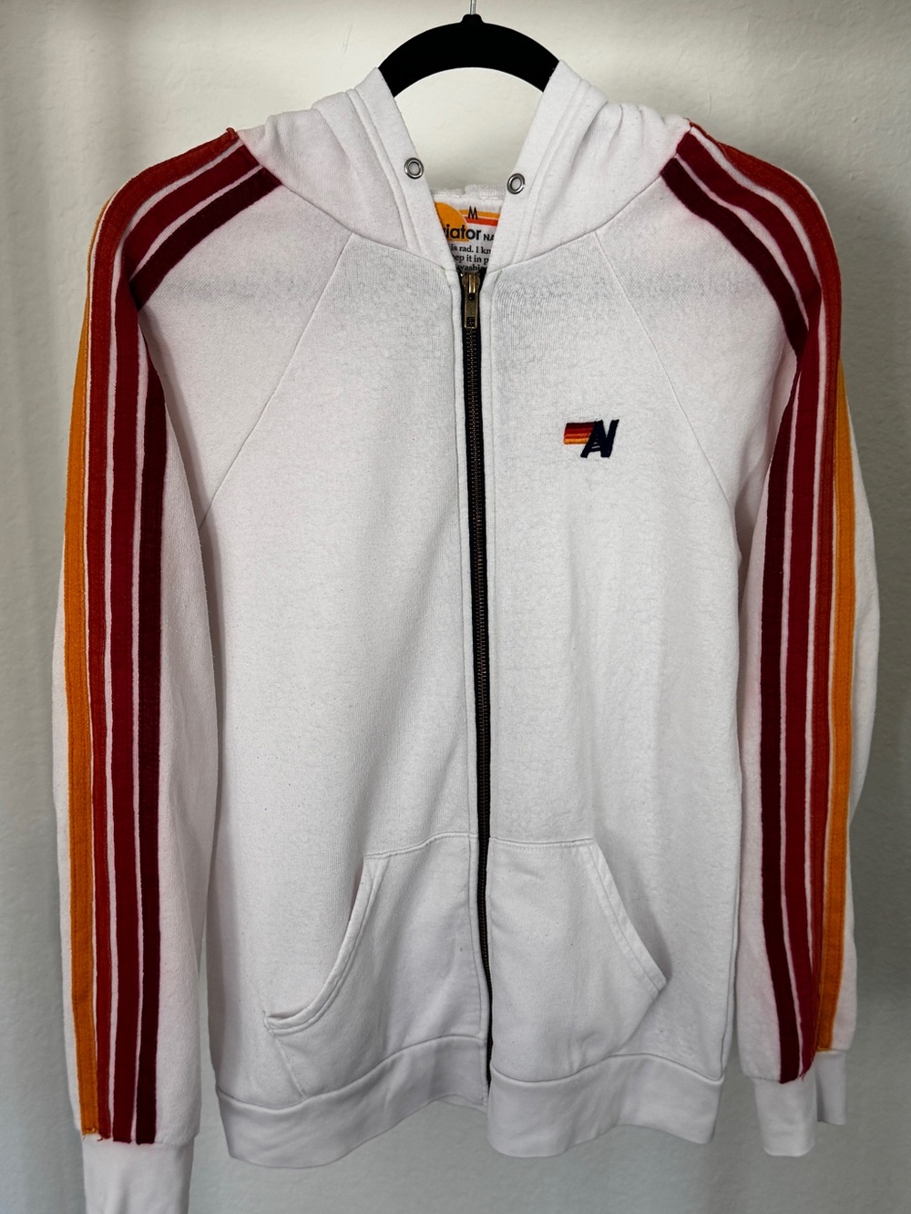 Women’s Aviator Nation White Zip Hoodie 4 stripe Size M
